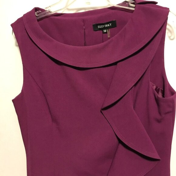 Ellen Tracy NWT Sheath Dress Fully Lined Asymmetric Front Ruffle Sz 12 in Berry - Picture 2 of 16